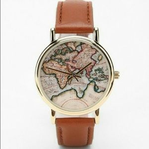 Urban Outfitters World Map Leather Strap Watch
